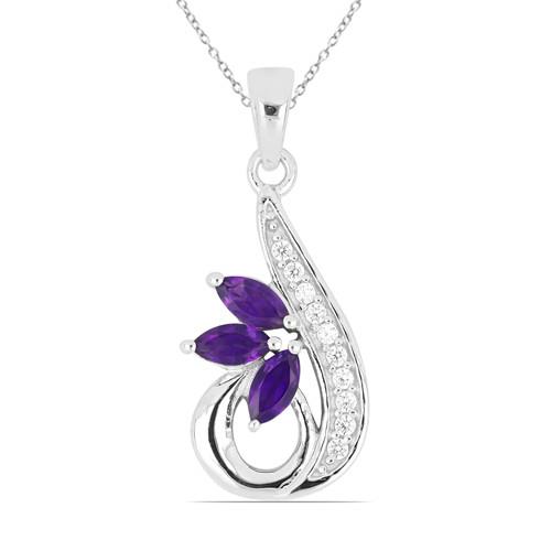 0.90 CT AFRICAN AMETHYST STERLING SILVER PENDANTS WITH WHITE ZIRCON #VP026193
